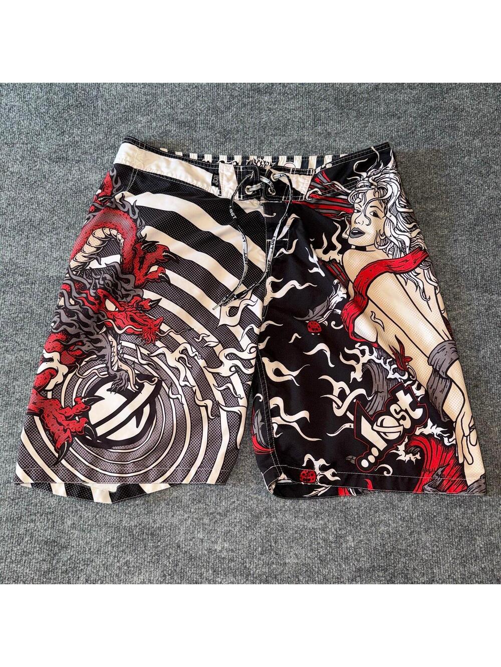 LOST Enterprises Psycho World Girl Surf Board Shorts Mens XL 36 VTG Y2K 90s Rare